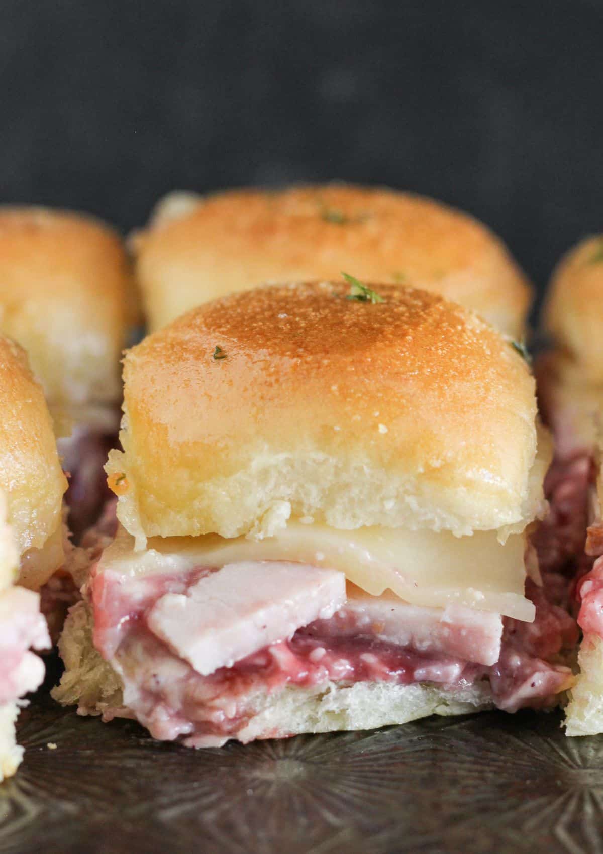 Turkey Cranberry Sliders on a tray.