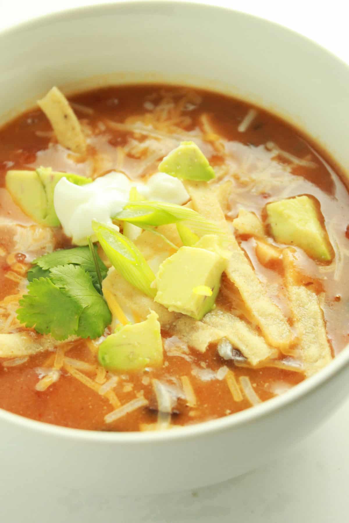 Quick and Easy Family Dinners featured by top US food blog, Practically Homemade: chicken enchilada soup