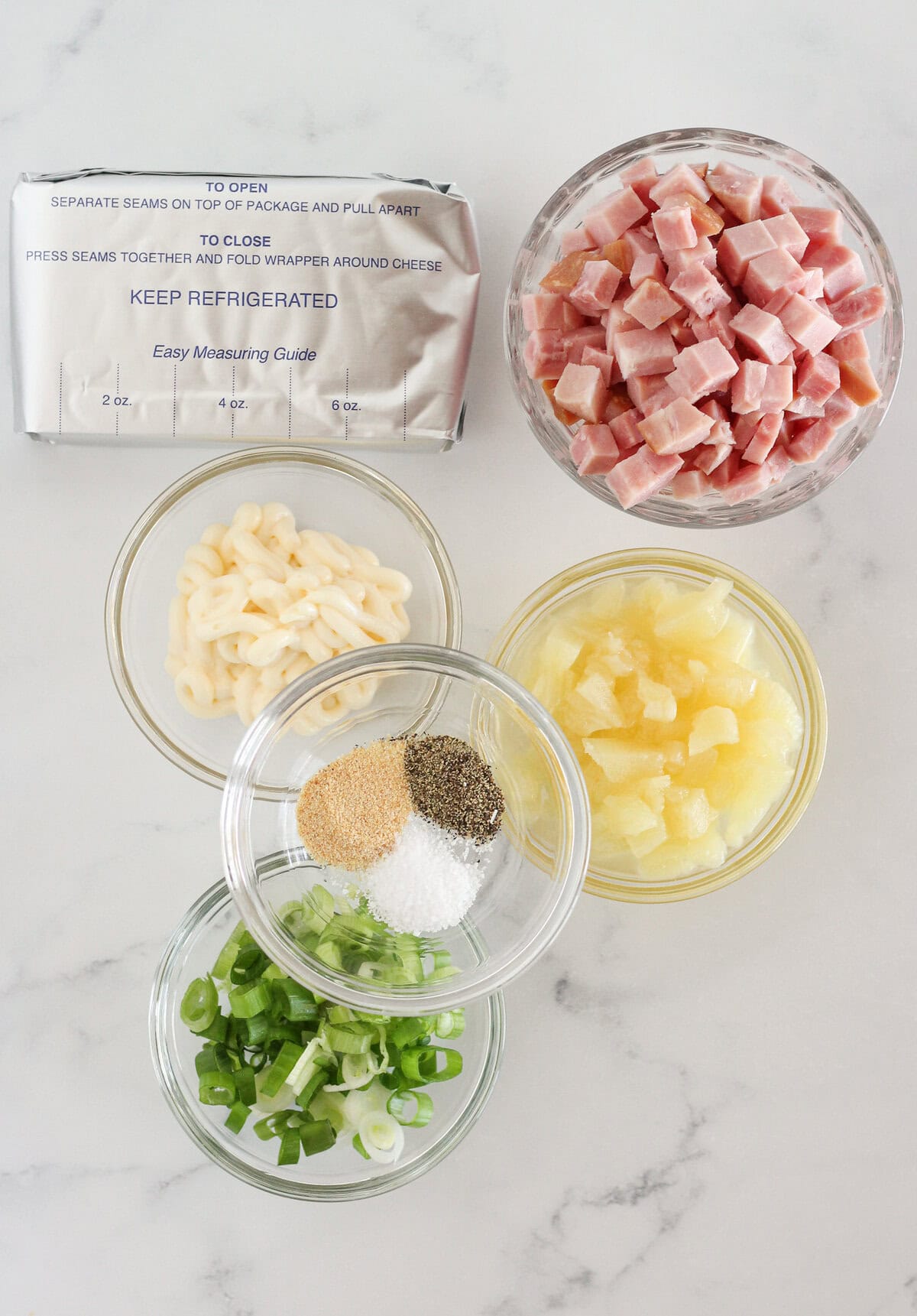 The ingredients needed to make Hawaiian Dip.