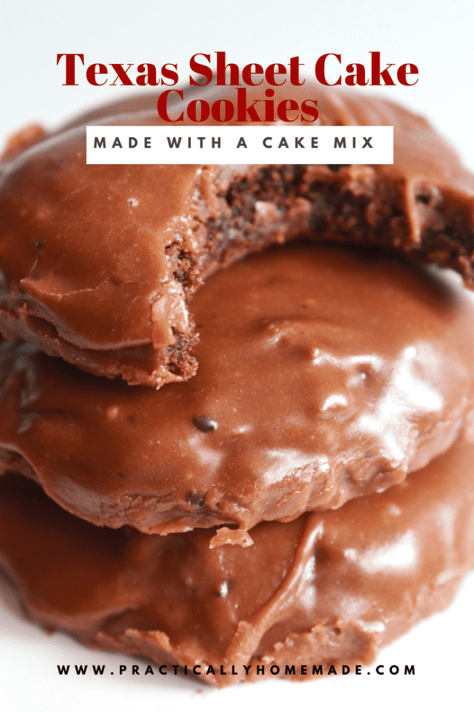 Texas Sheet Cake Cookies featured by top US food blog, Practically Homemade | texas sheet cake | texas sheet cake cookies | texas sheet cake recipe | cake mix cookies recipes | cake mix desserts