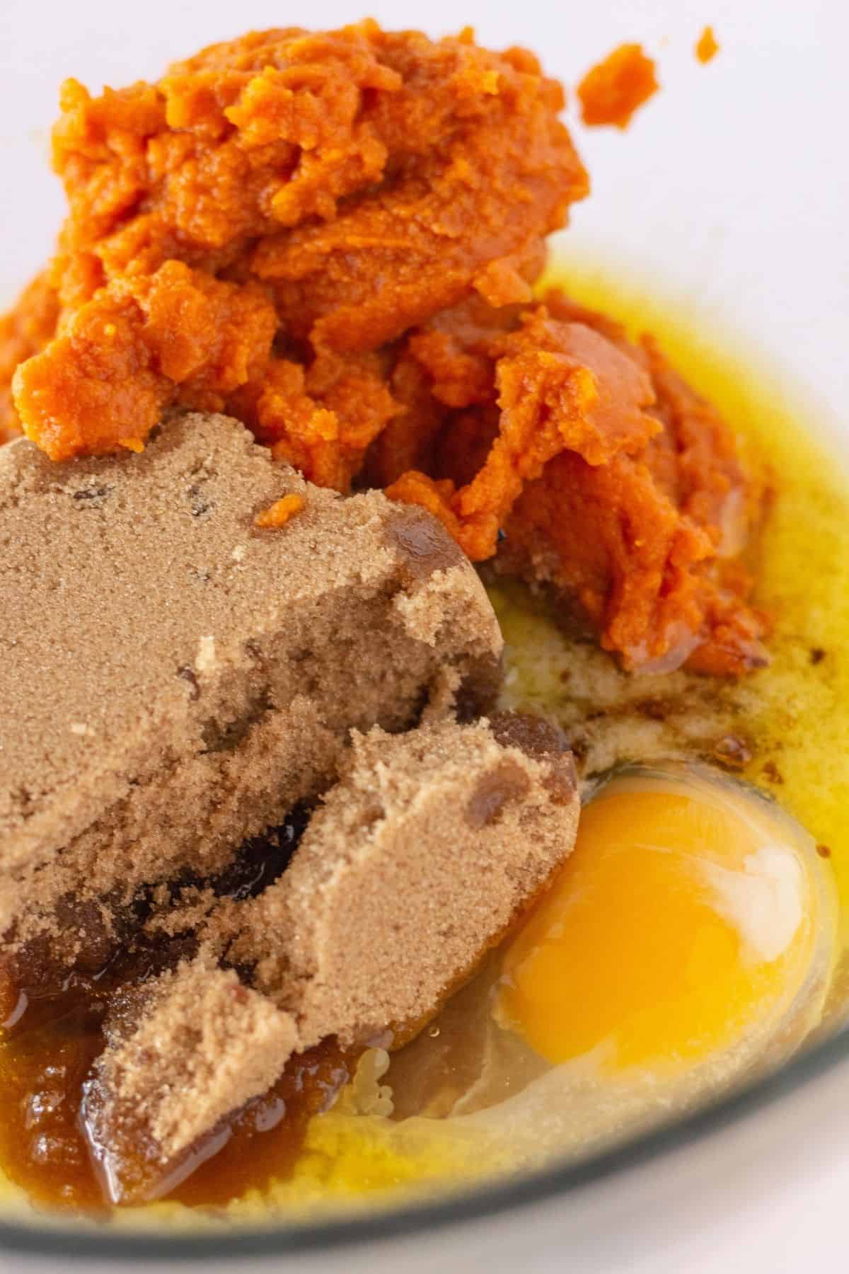 The wet ingredients in a bowl.