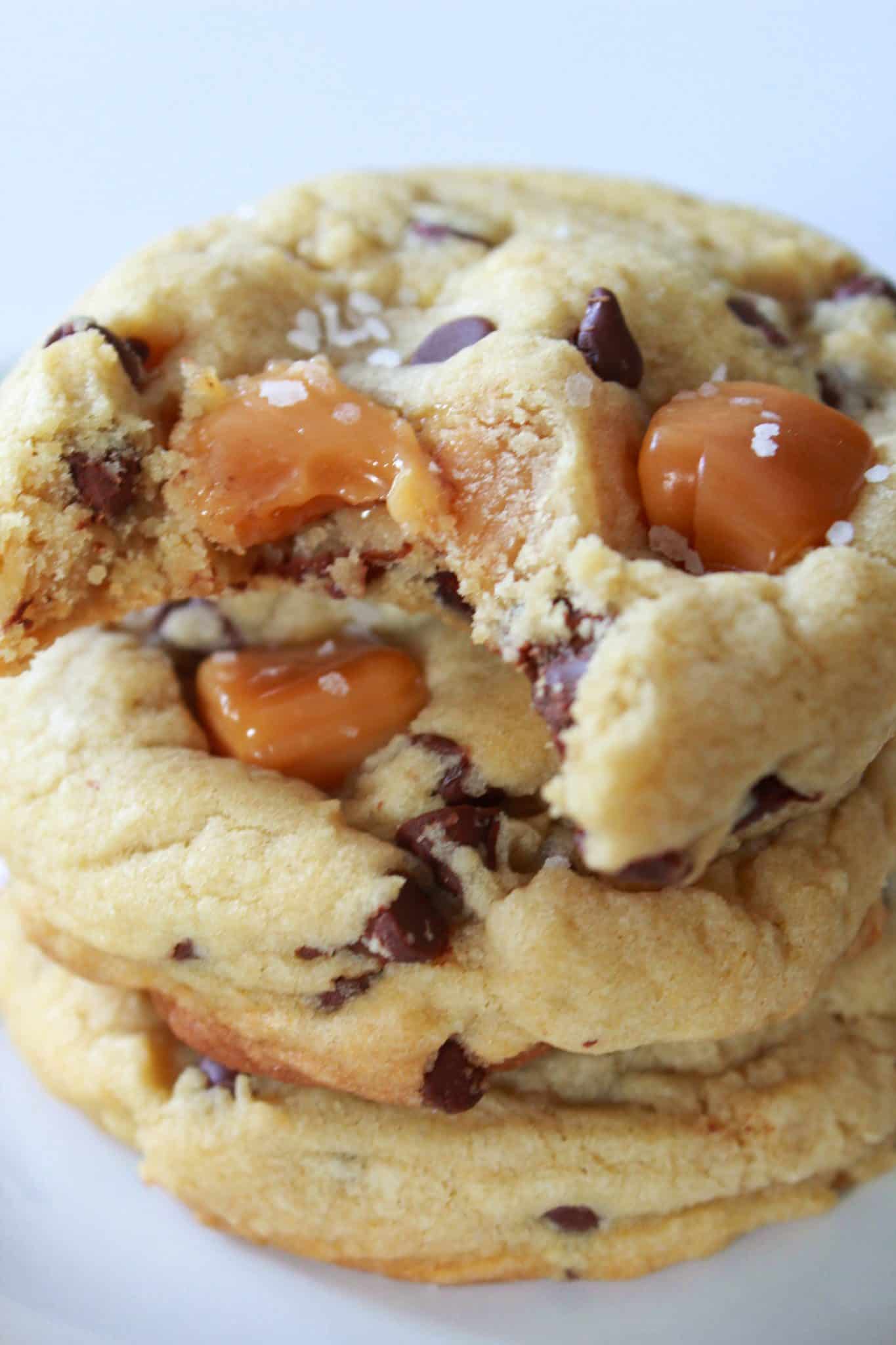 Popular 2019 Recipes featured by top US food blog, Practically Homemade: Salted Caramel chocolate chip cookies