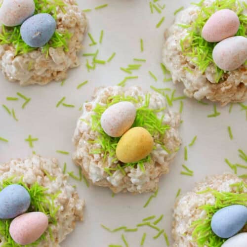 Rice Krispie Easter Nests on a plate to be served.