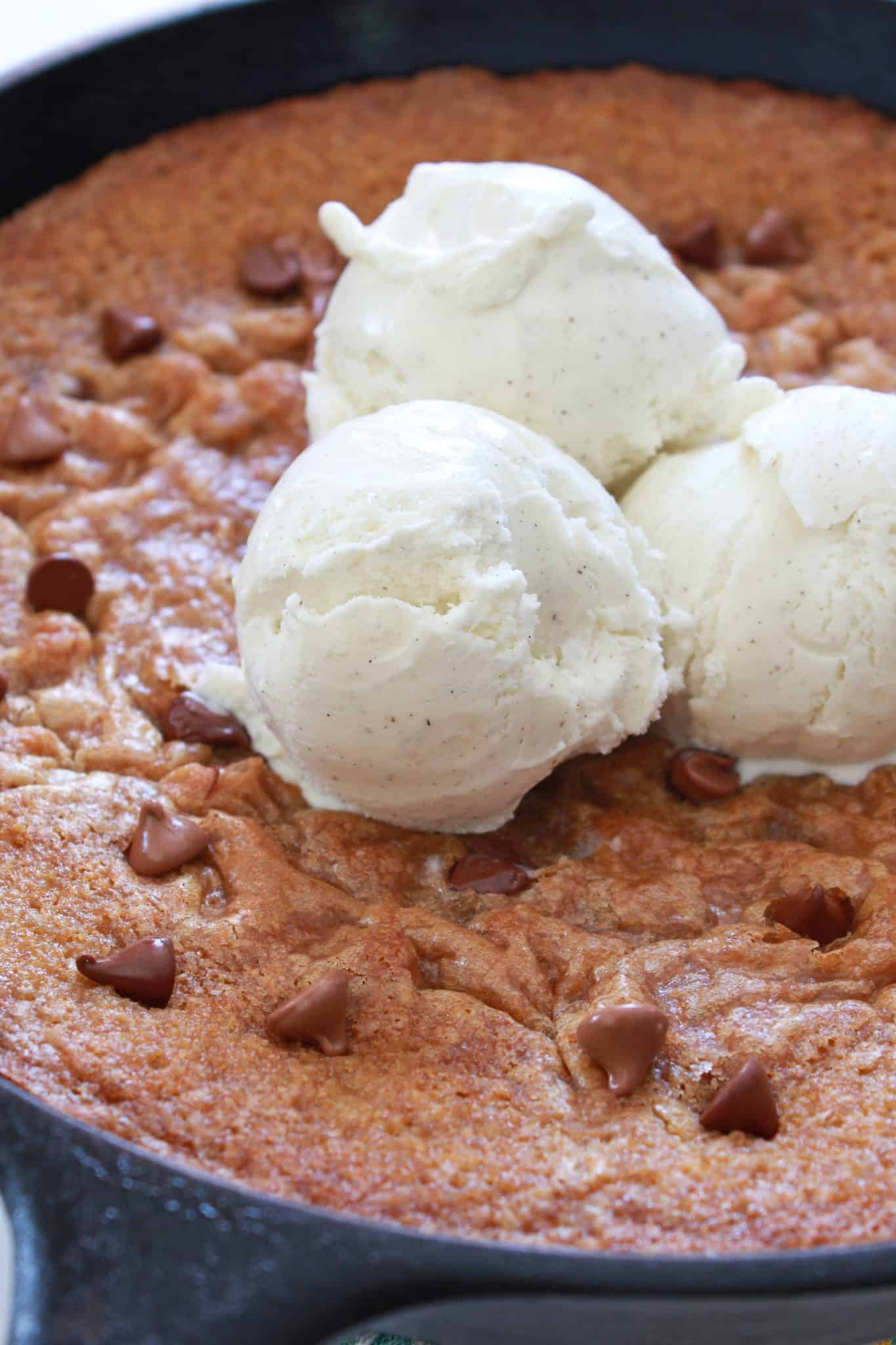Pizookie (chocolate chip cookie in a skillet) Recipe - Home and Kind