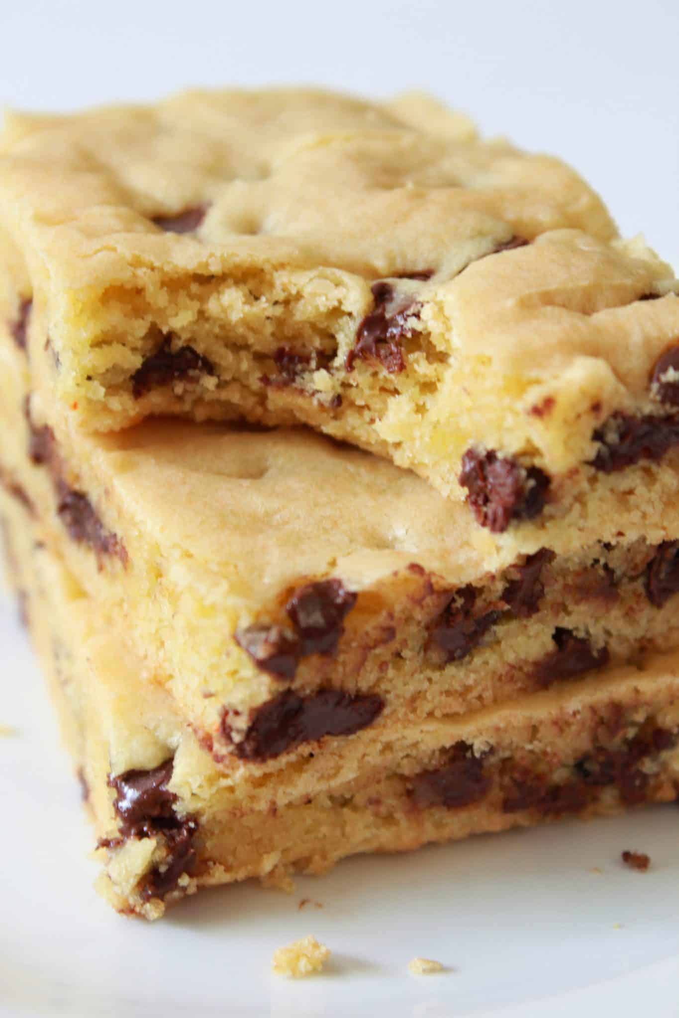 Soft & Chewy Easy Chocolate Chip Cookie Bars featured by top US food blog, Practically Homemade