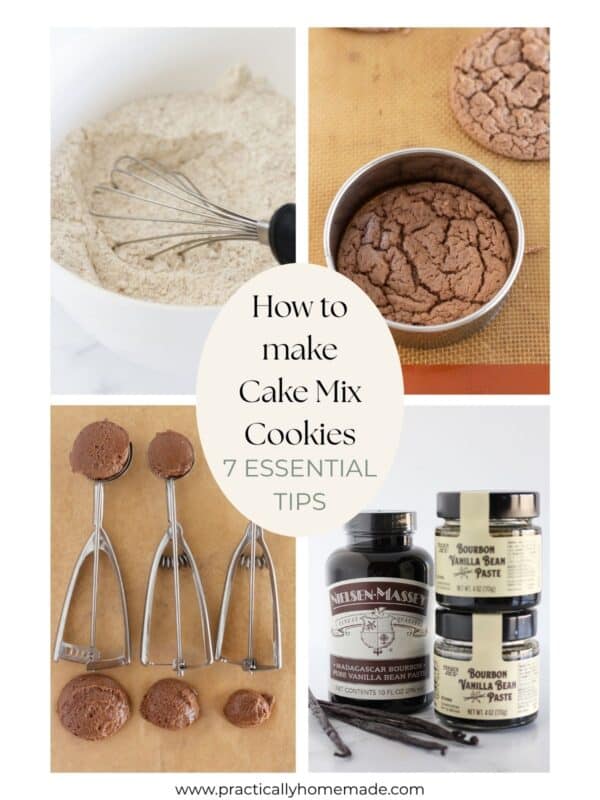 A collage of tips for making cake mix cookies.