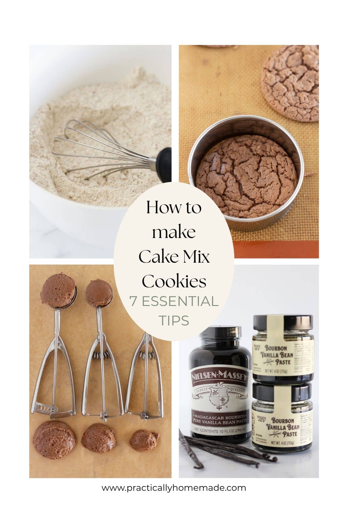 A collage of tips for making cake mix cookies.