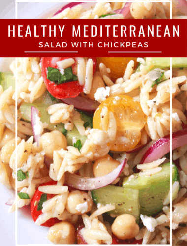 Quick Summer Salad: Healthy Mediterranean Salad with Chickpeas, a recipe featured by top US food blog, Practically Homemade