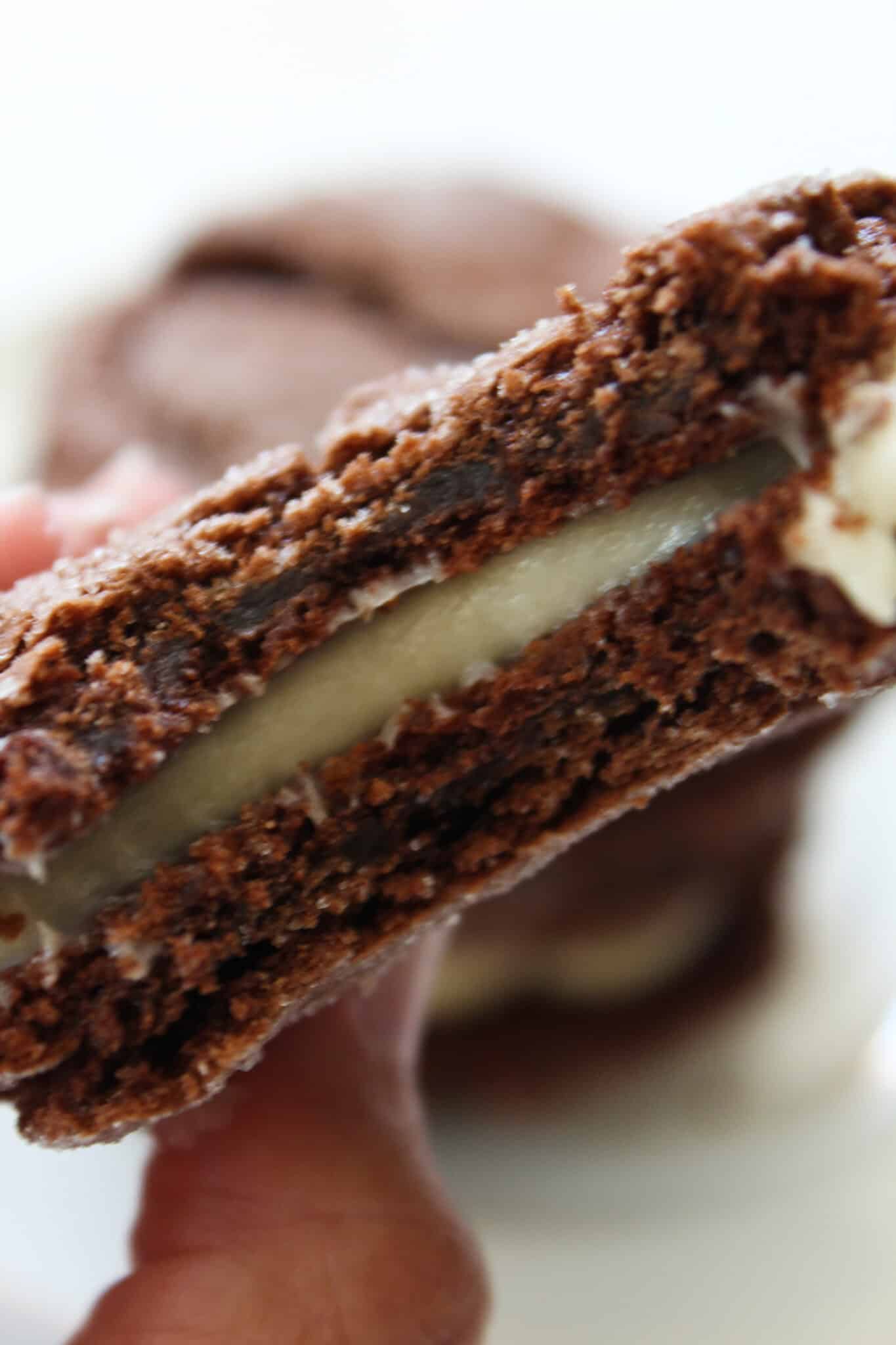 Cake Mix Cookies: Chocolate Sandwich Cookies with Cream Cheese Filling recipe featured by top US food blog, Practically Homemade