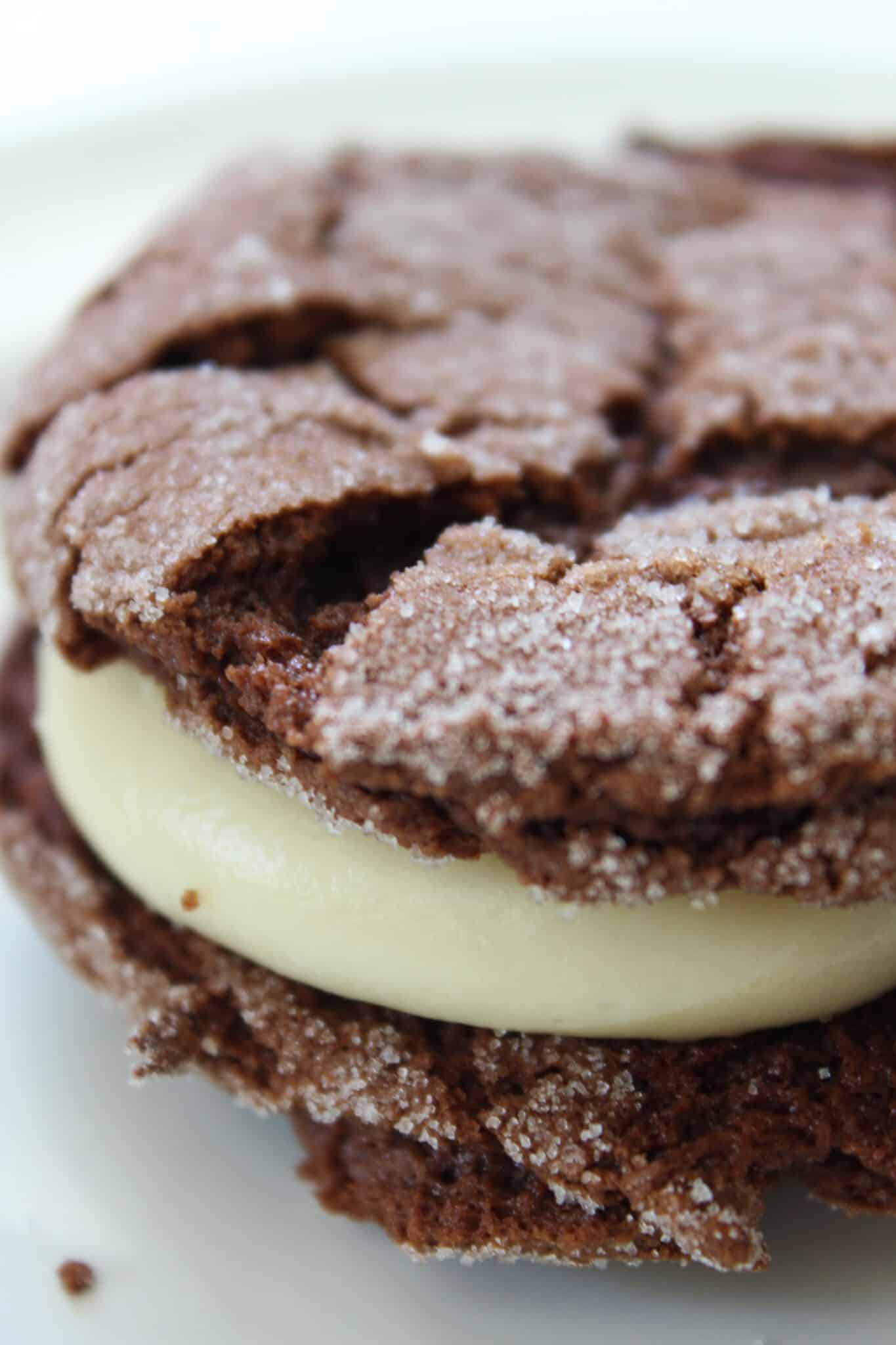 Cake Mix Cookies: Chocolate Sandwich Cookies with Cream Cheese Filling recipe featured by top US food blog, Practically Homemade