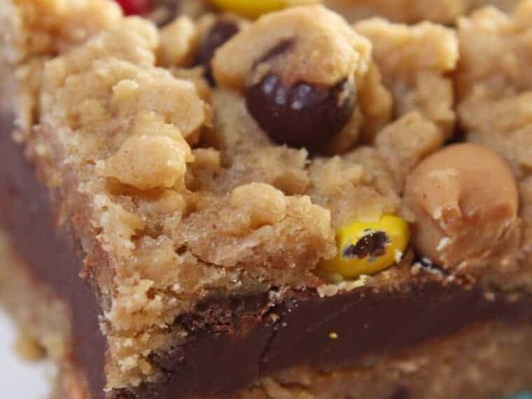 Monster Cookie Oatmeal Fudge Bars Recipe featured by top US food blog, Practically Homemade