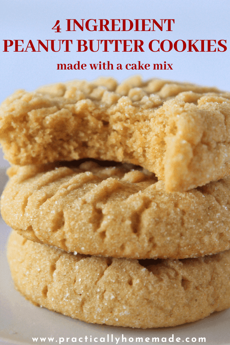 Easy 4 ingredients peanut butter cookies with a cake mix, a recipe featured by top US cookie blog, Practically Homemade.