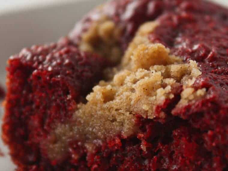 Easy Red Velvet Crumb Cake Recipe with a Cake Mix featured by top US dessert blog, Practically Homemade