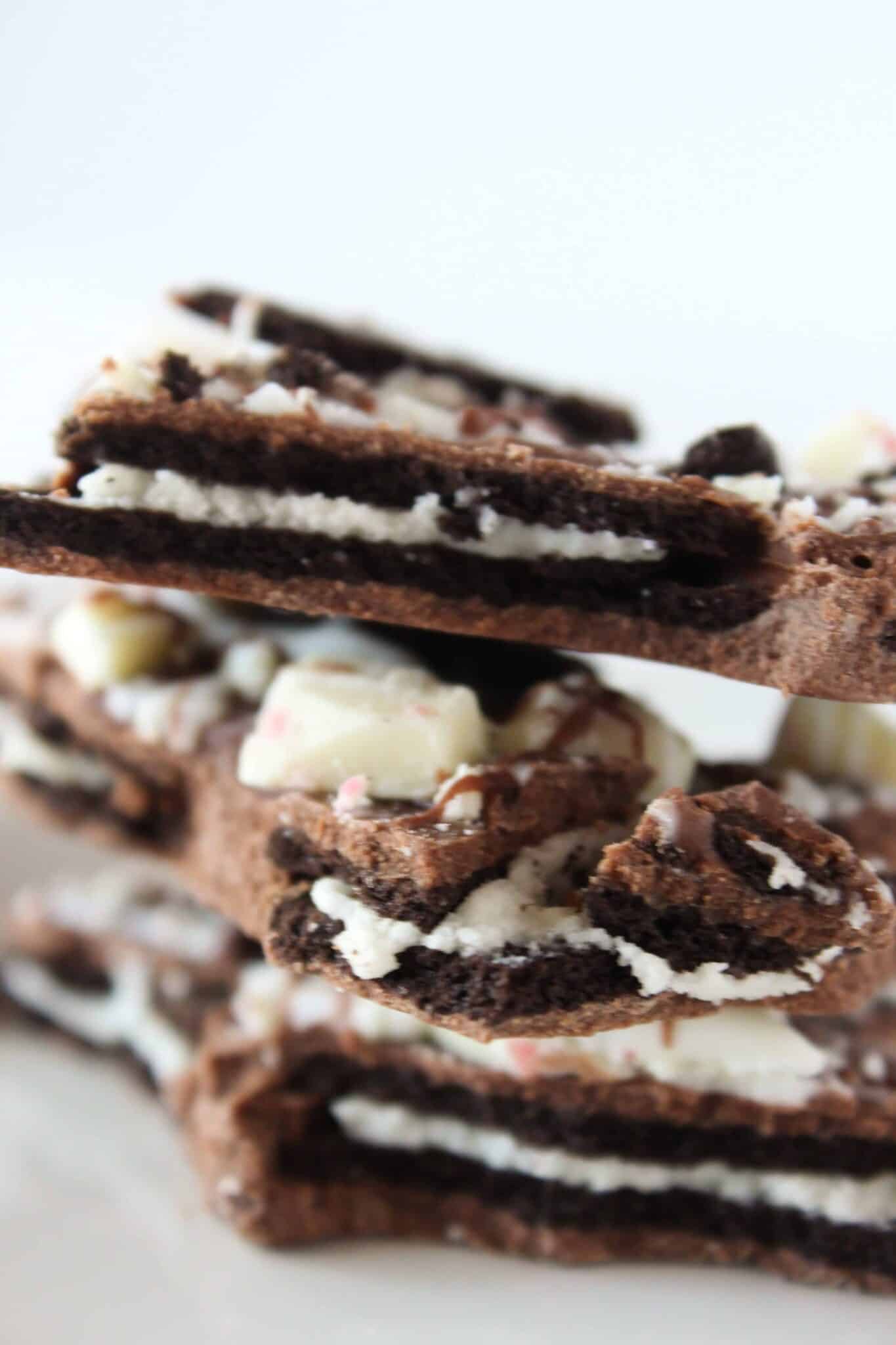 No Bake Peppermint Oreo Bark recipe featured by top US recipe blog, Practically Homemade