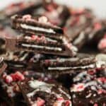 Peppermint Oreo Bark broke into pieces.