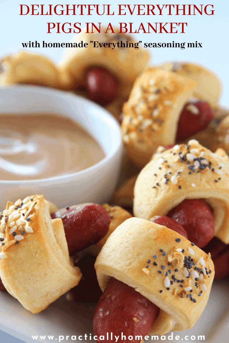 Everything Pigs in a Blanket recipe, a Super Bowl Appetizer, featured by top US food blog, Practically Homemade.