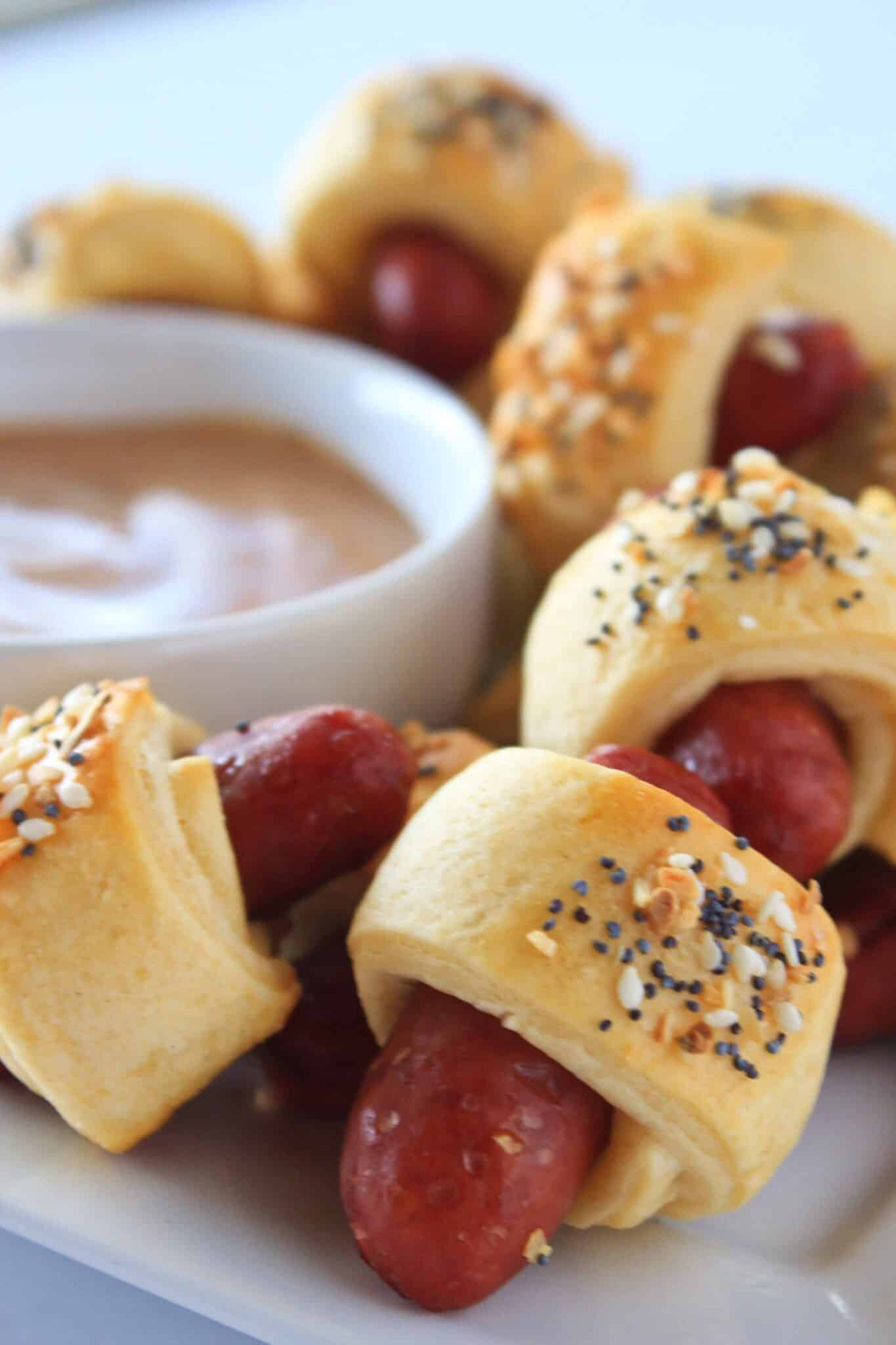 Everything Pigs in a Blanket recipe, a Super Bowl Appetizer, featured by top US food blog, Practically Homemade.