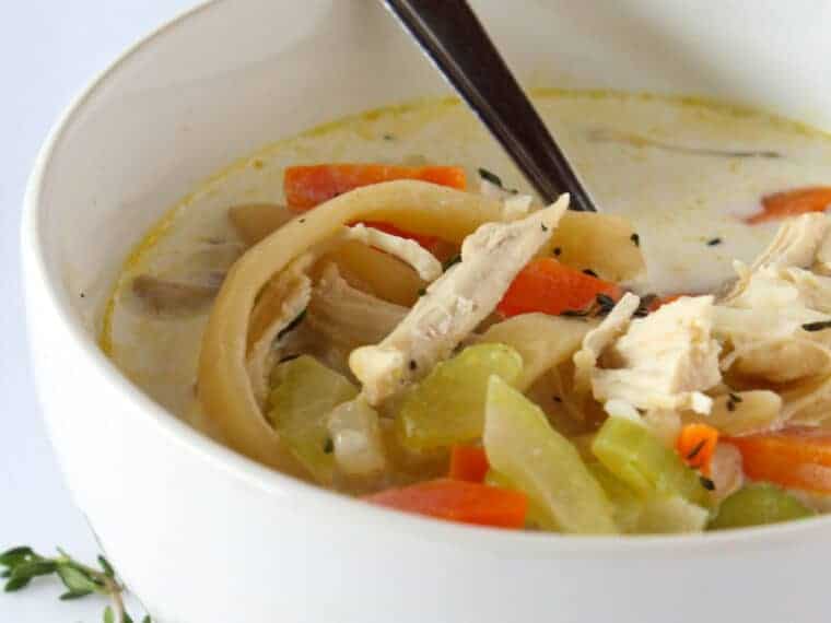 Creamy Chicken Noodle Soup Recipe featured by top US food blog, Practically Homemade