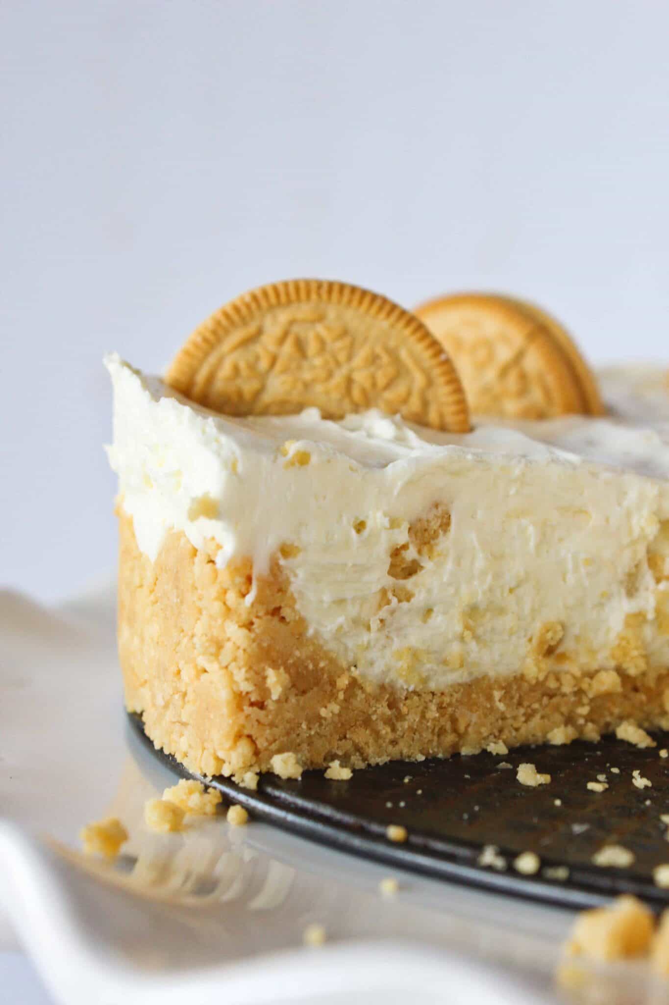 Quick & Easy Golden Oreo No Bake Cheesecake Recipe featured by top US dessert blog, Practically Homemade