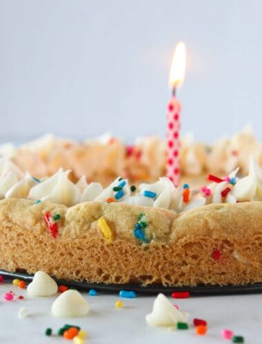Easy Birthday Cookie Cake Recipe featured by top US dessert blog, Practically Homemade