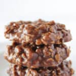 Three no bake cookies stacked on each other.