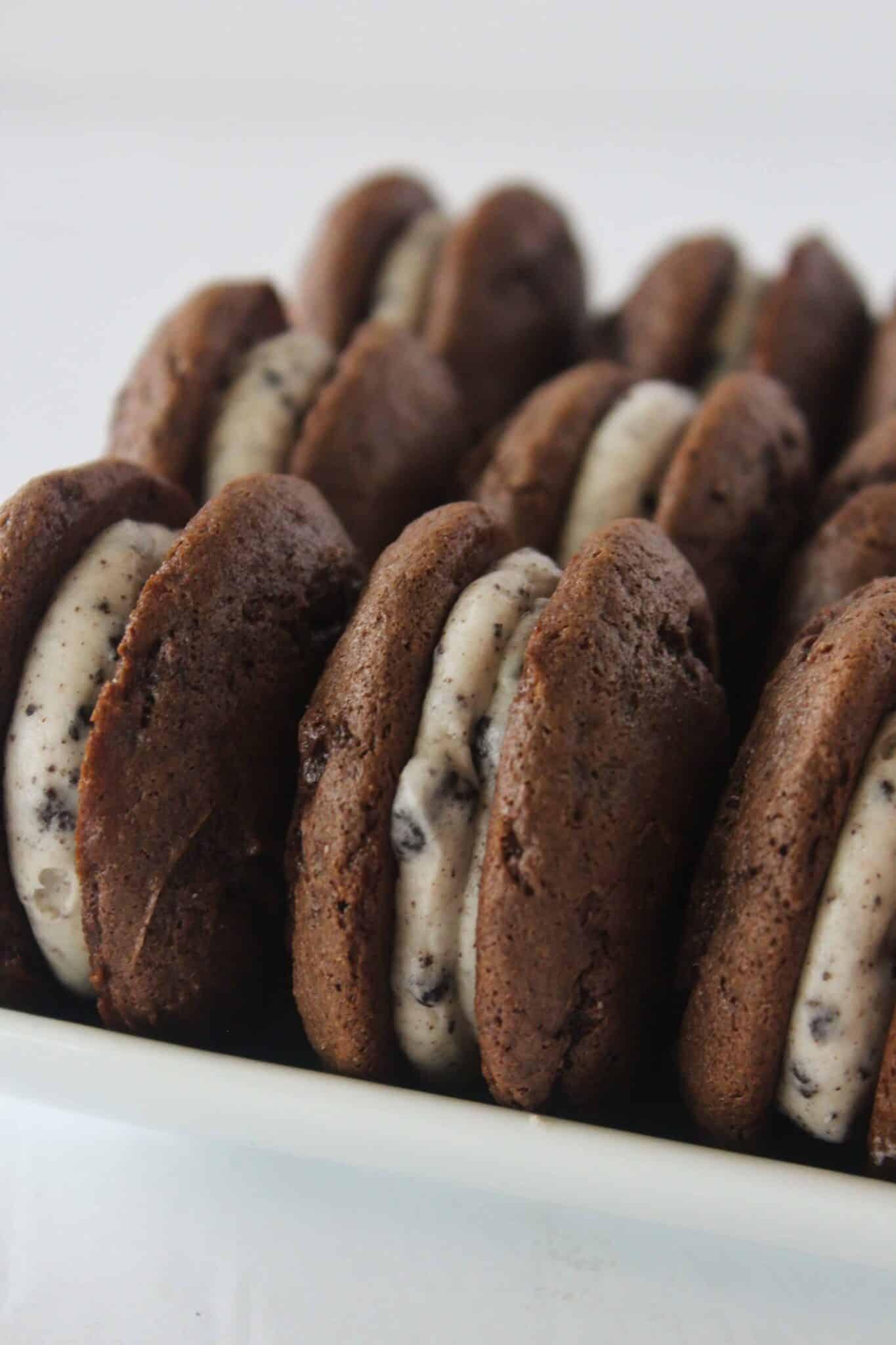 Cookies and Cream Chocolate Whoopie Pies featured by top US cookie blog, Practically Homemade