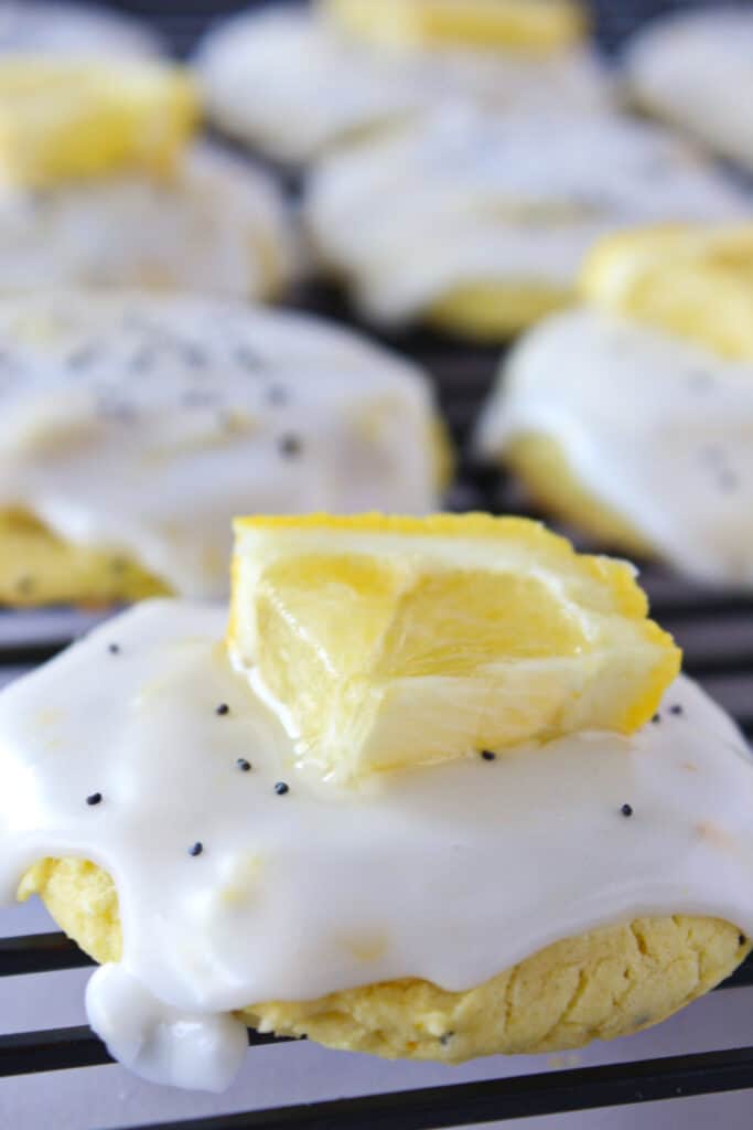 Lemon Poppy Seed Sheet Cake Cookies recipe featured by top US cookie blog, Practically Homemade.