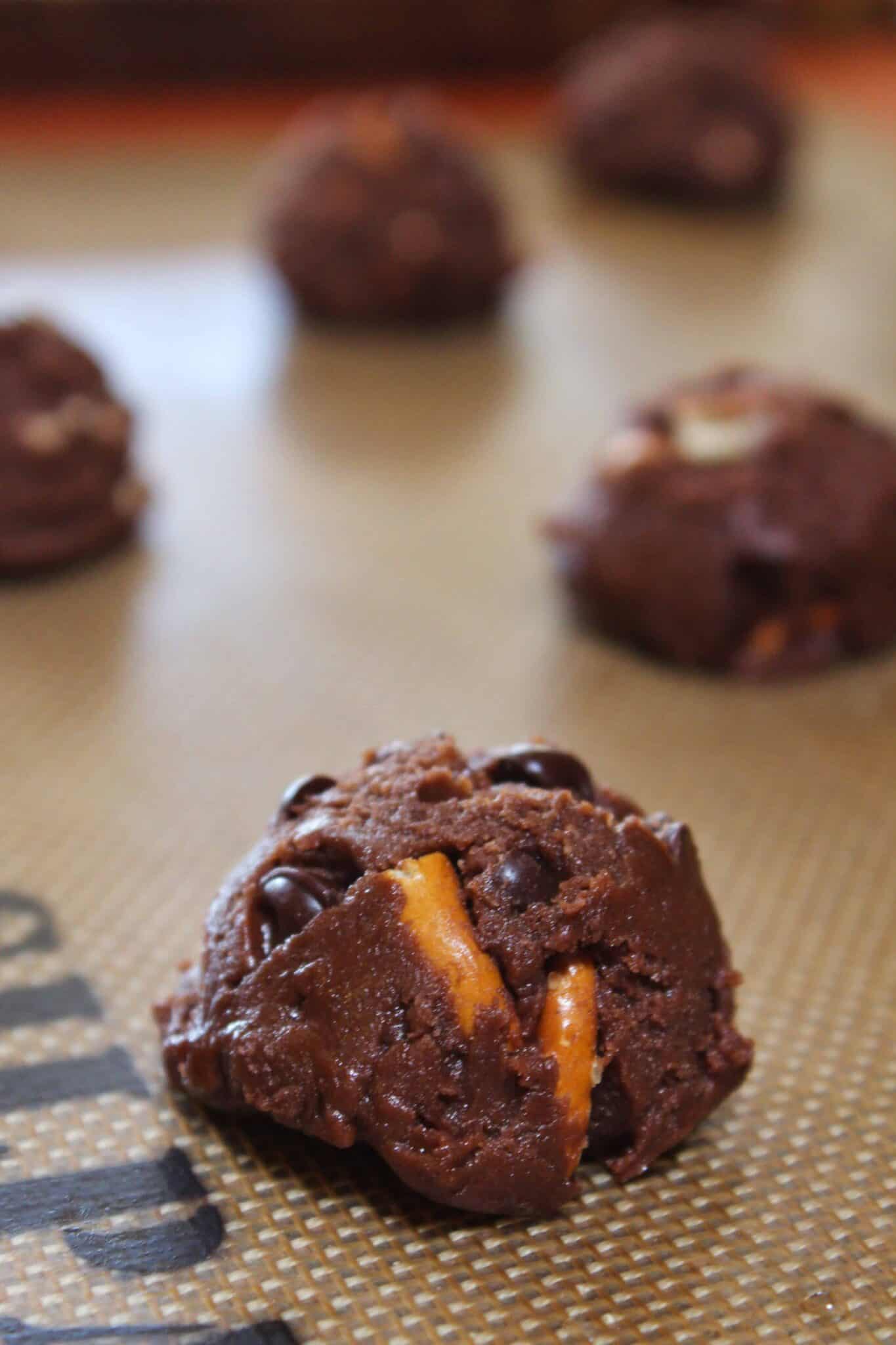 Loaded Brownie Pretzel Cookies Recipe featured by top US cookie blogger, Practically Homemade
