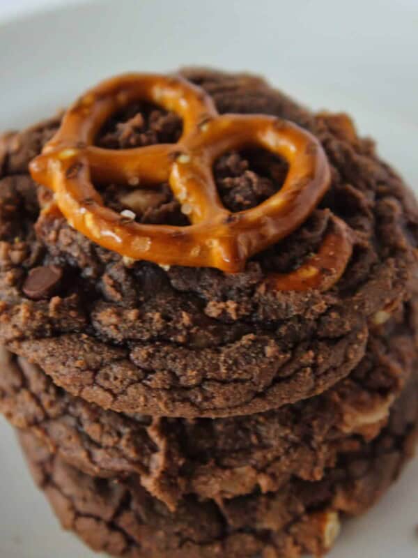 Loaded Brownie Pretzel Cookies Recipe featured by top US cookie blogger, Practically Homemade