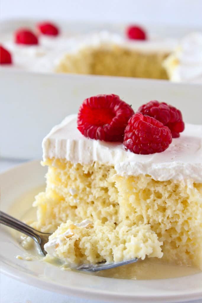 Easy Tres Leches Cake Recipe Made with a Cake Mix featured by top US dessert blogger, Practically Homemade