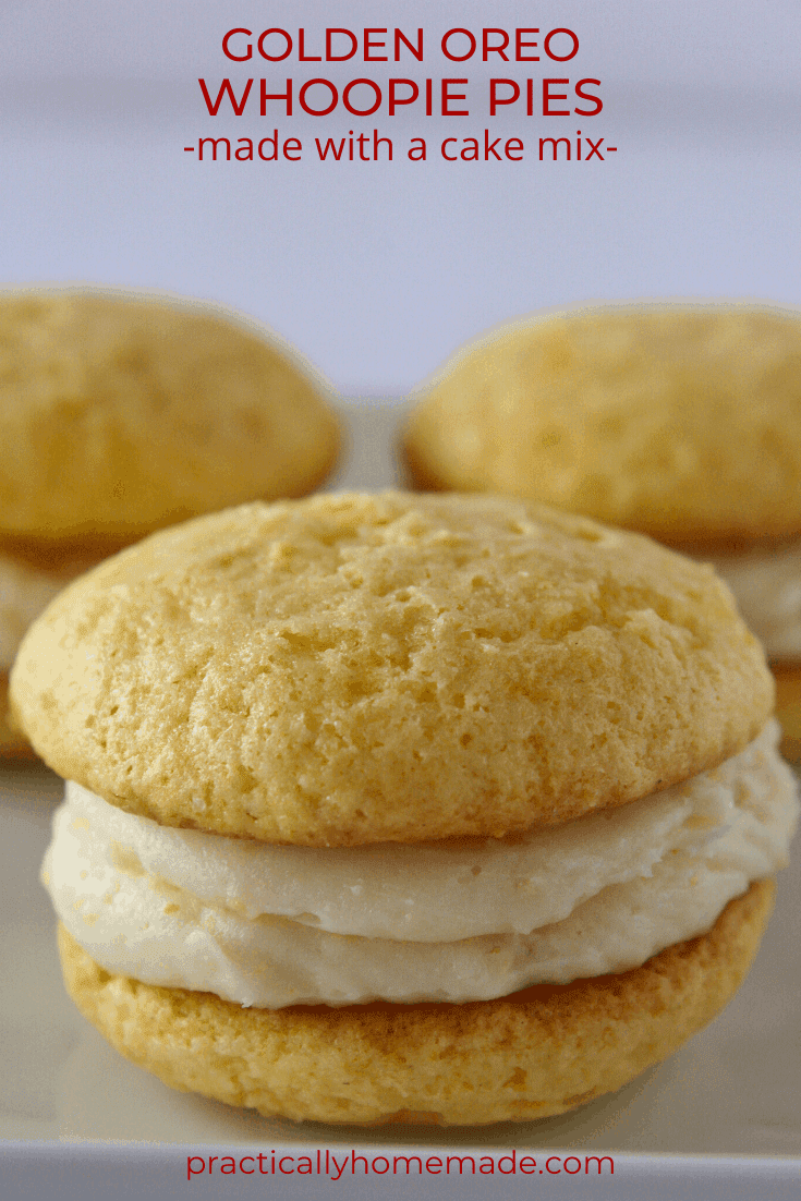 Golden Oreo Whoopie Pies featured by top US cookies blog, Practically Homemade