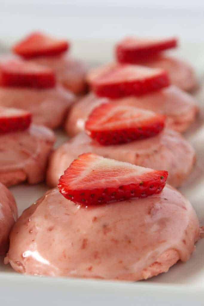 Summer Cookies: Easy Strawberry Cake Mix Cookies featured by top US cookie blogger, Practically Homemade