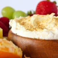 Quick Summer Desserts: Easy Cheesecake Fruit Dip Recipe featured by top US dessert blog, Practically Homemade.
