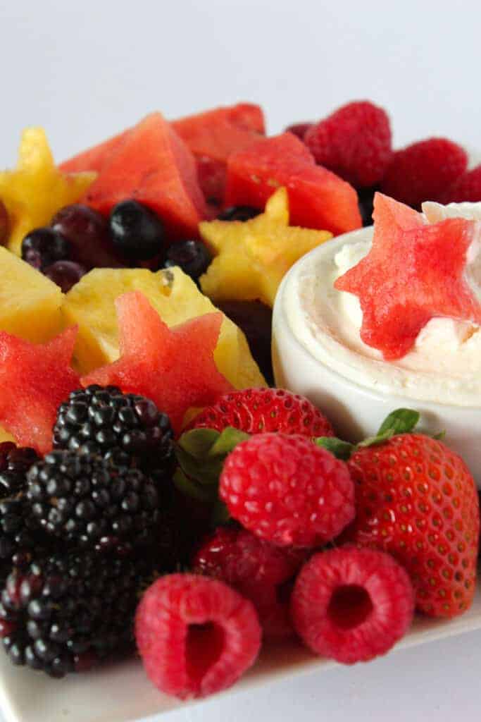 Patriotic Desserts: a Festive 4th of July Fruit Tray featured by top US dessert blogger, Practically Homemade