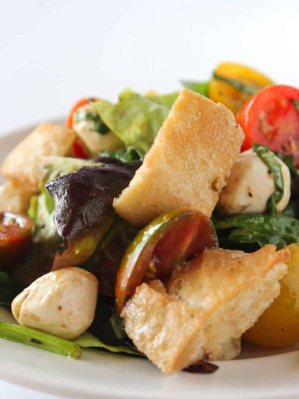 Quick Summer Salads: Easy Bruschetta Salad Recipe featured by top US food blogger, Practically Homemade