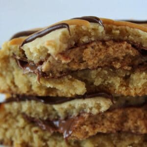 Reese's Peanut Butter Cup Stuffed Cookies featured by top US cookie blogger, Practically Homemade