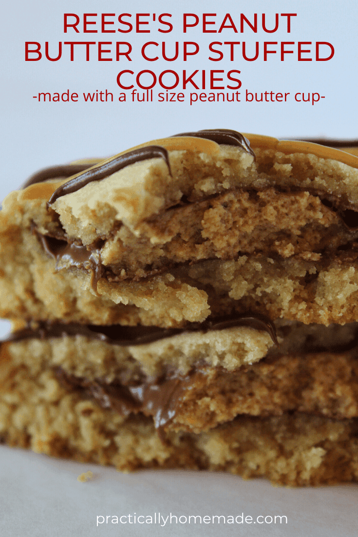Reese's Peanut Butter Cup Stuffed Cookies featured by top US cookie blogger, Practically Homemade
