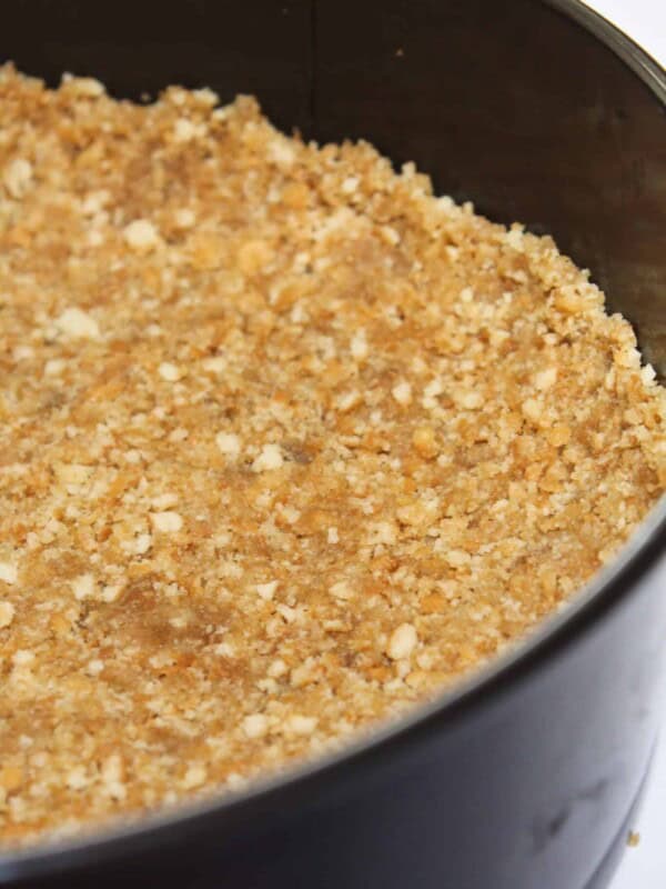 Easy No Bake Vanilla Wafer Cheesecake Crust Recipe featured by top US dessert blogger, Practically Homemade