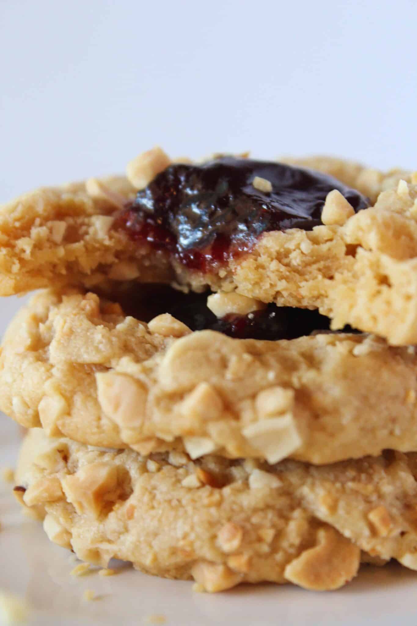 PB & J Cookies Recipe with a cake mix featured by top US cookies blogger, Practically Homemade
