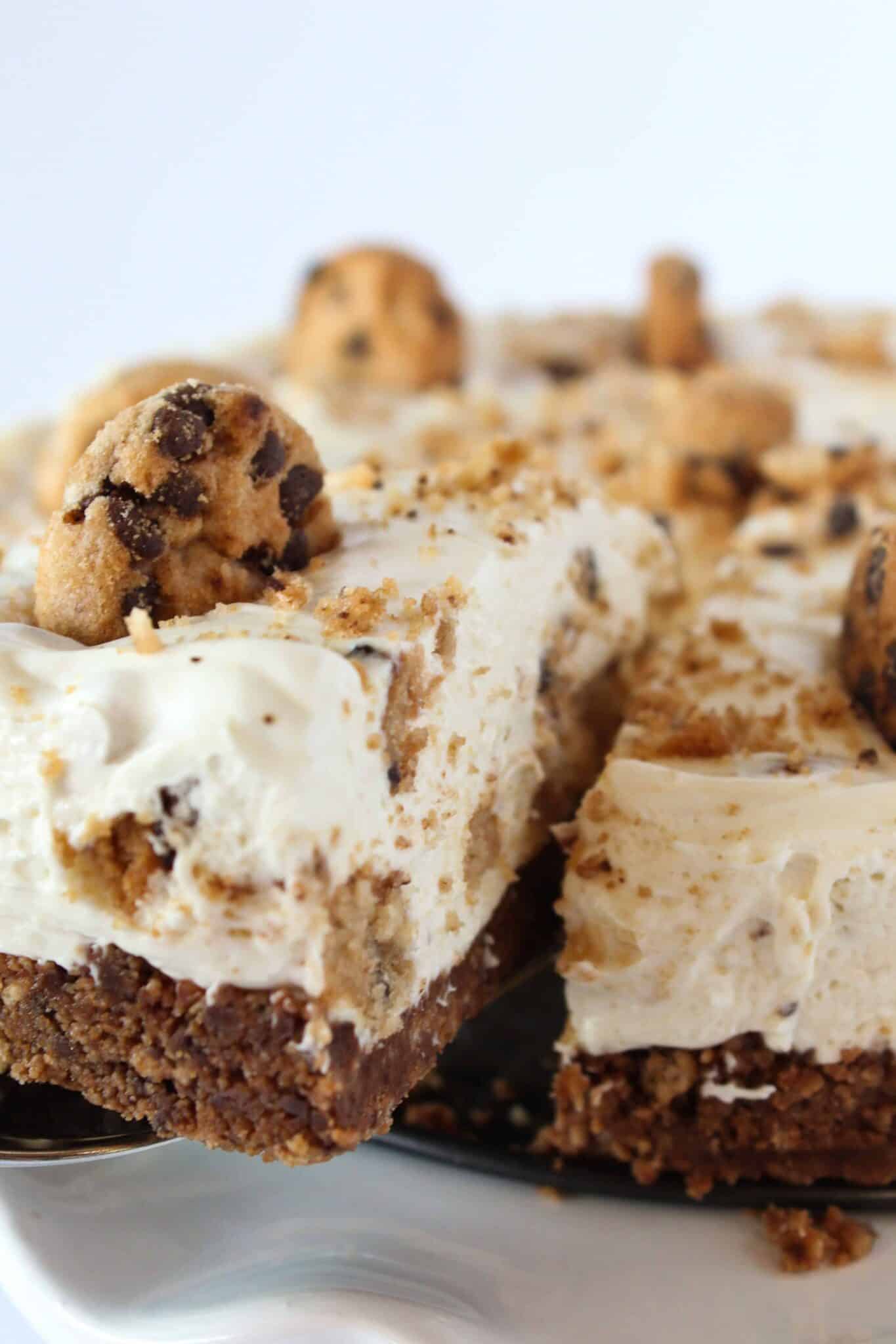 No Bake Chocolate Chip Cookie Cheesecake Recipe featured by top US dessert blogger, Practically Homemade