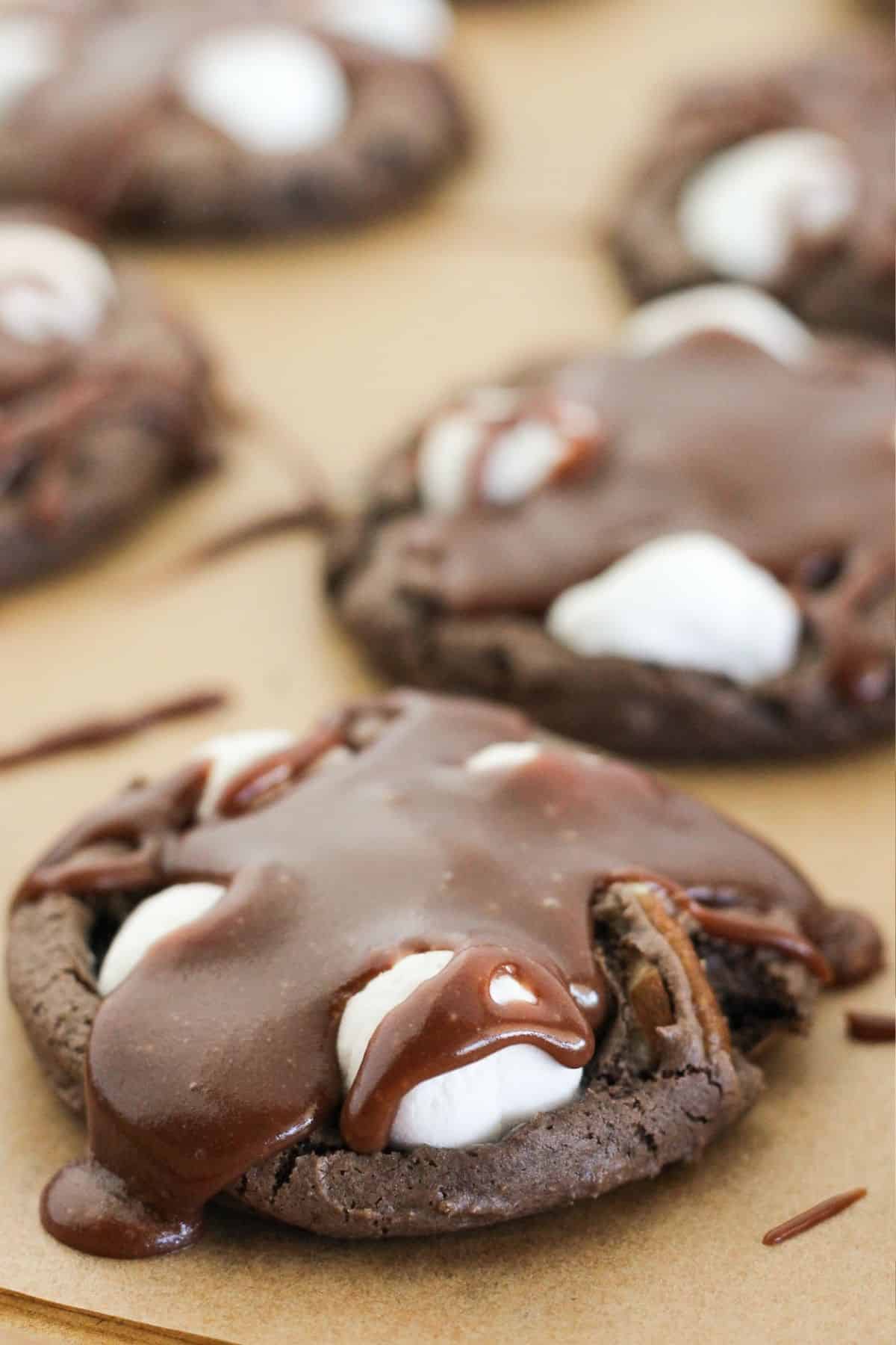 Finished Mississippi Mud Cookies with frosting on top.