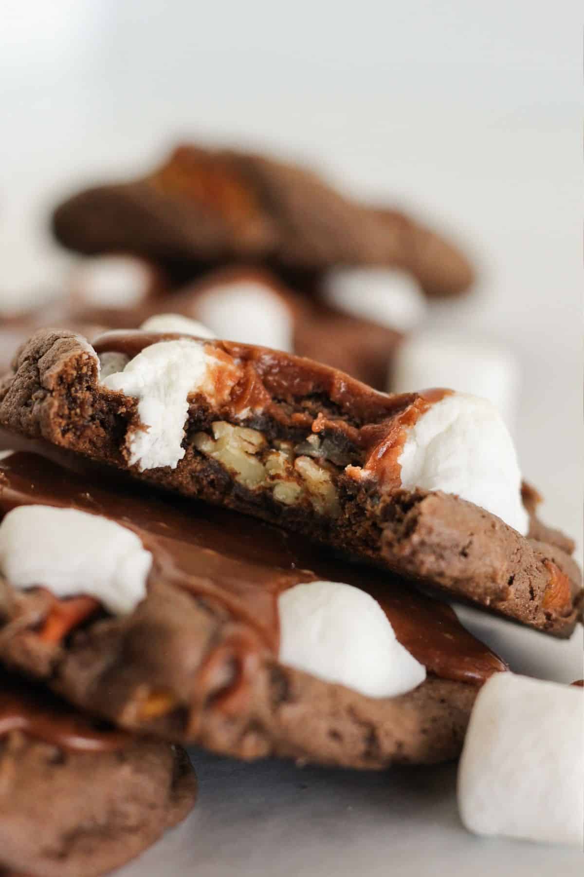 Mississippi Mud Cookies stacked on each other.
