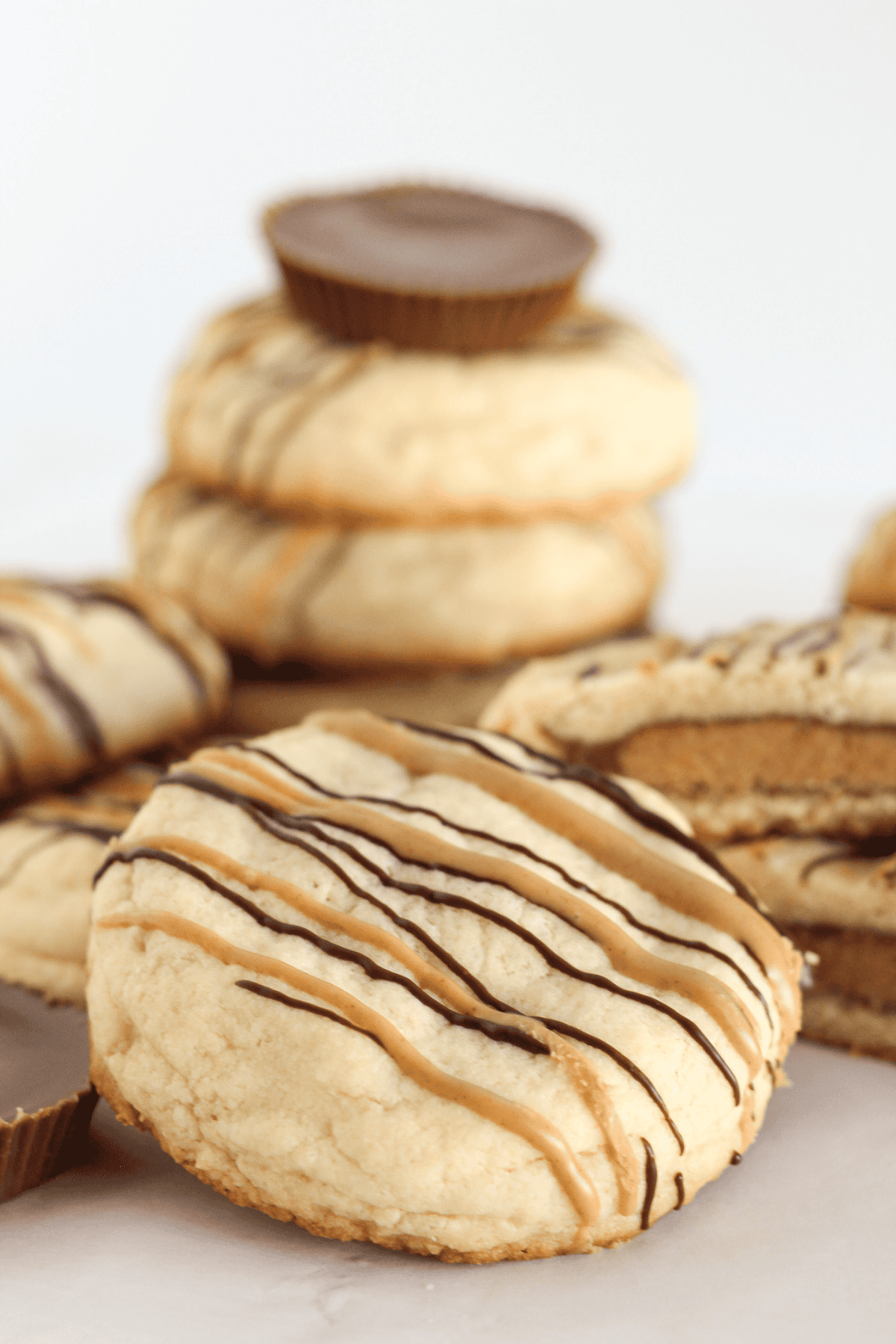 Cake mix cookies stuffed with full size peanut butter cups