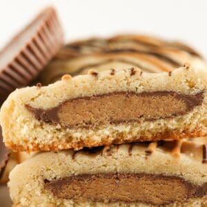 Reese's Peanut Butter Cup Stuffed Cookies with a cake mix