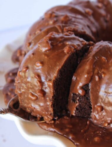 Texas Sheet Cake Bundt Cake Recipe featured by top US dessert blogger, Practically Homemade