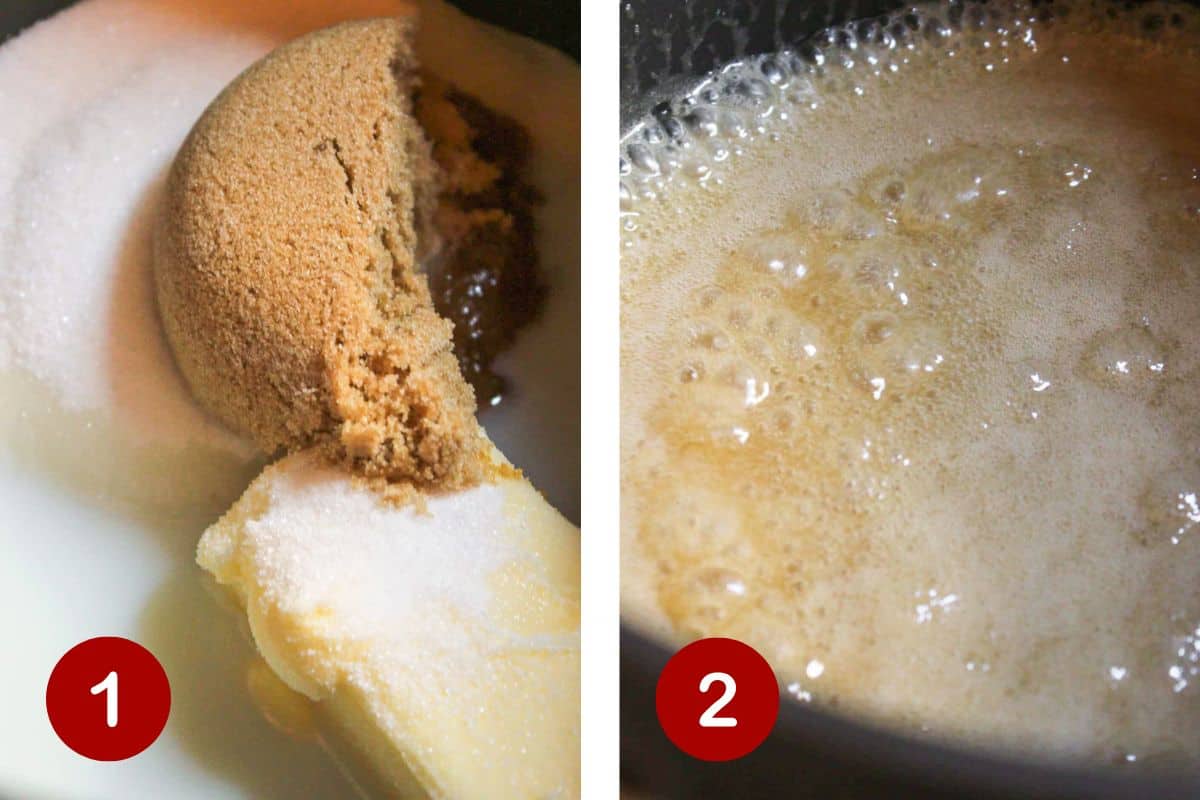 Making the cookie butter mixture on the stove top.