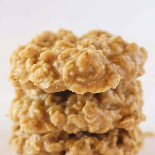 3 Trader Joes cookie butter no bake cookies stacked on each other.
