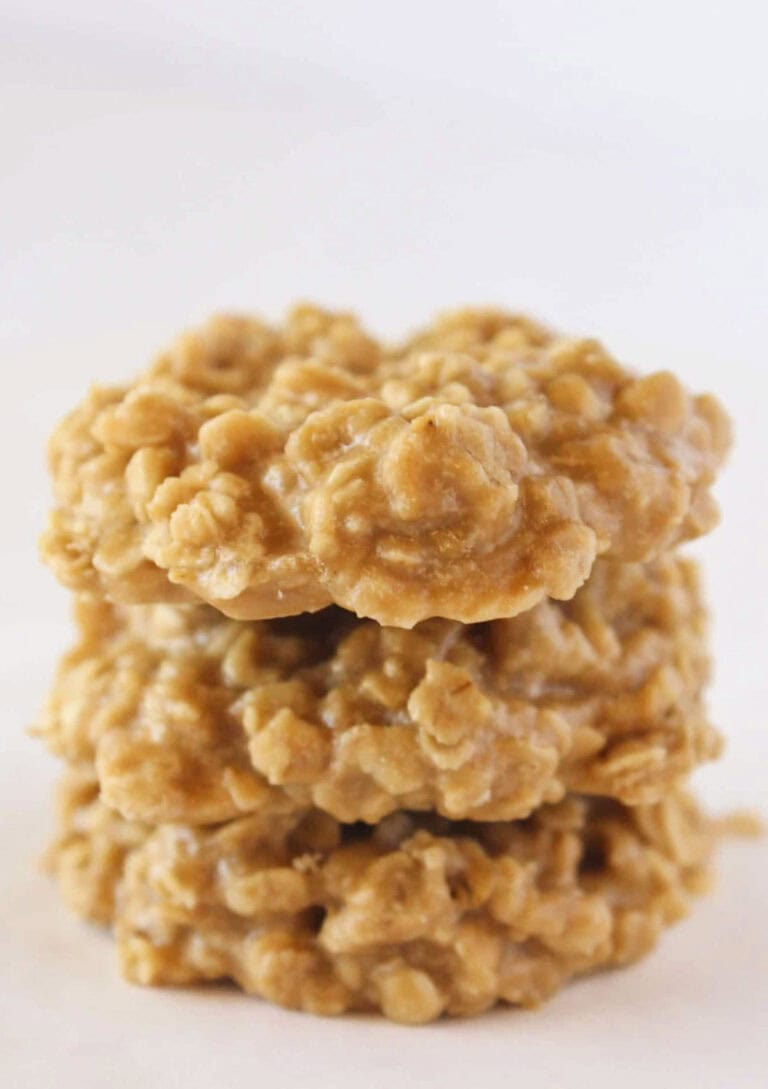 3 Trader Joes cookie butter no bake cookies stacked on each other.