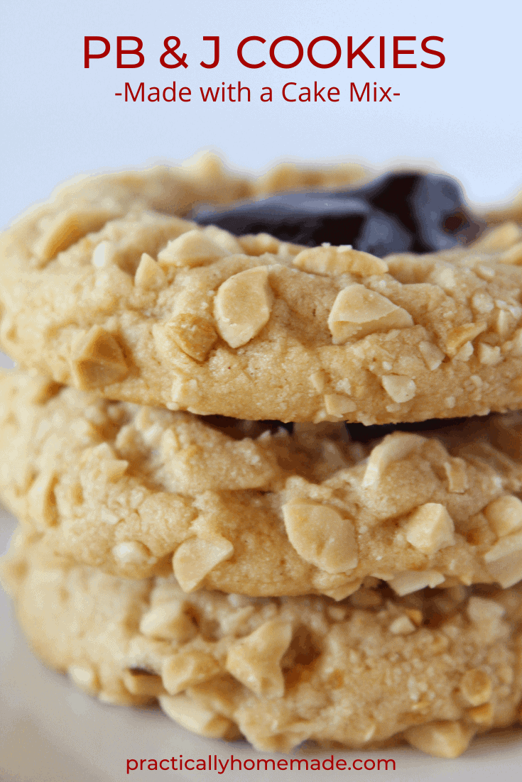 PB & J Cookies Recipe with a cake mix featured by top US cookies blogger, Practically Homemade