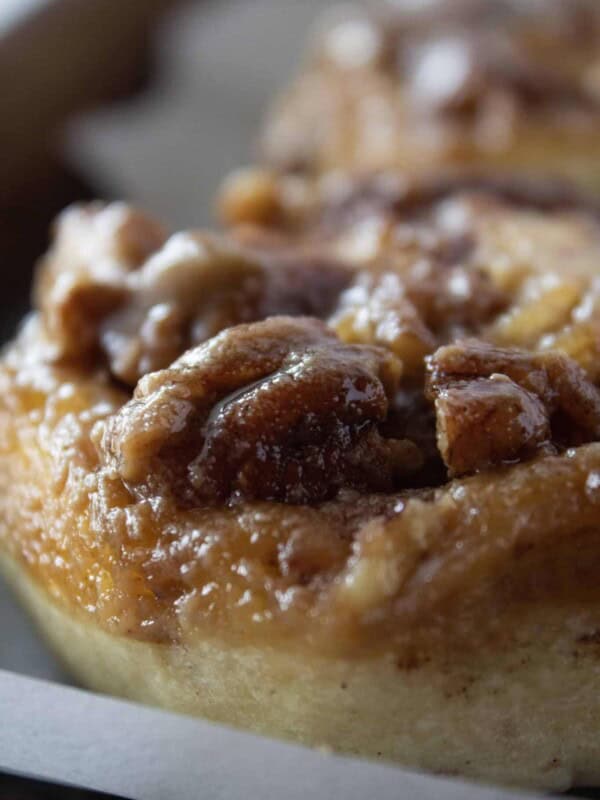 Easy Caramel Pecan Sticky Buns Recipe featured by top US dessert blogger, Practically Homemade